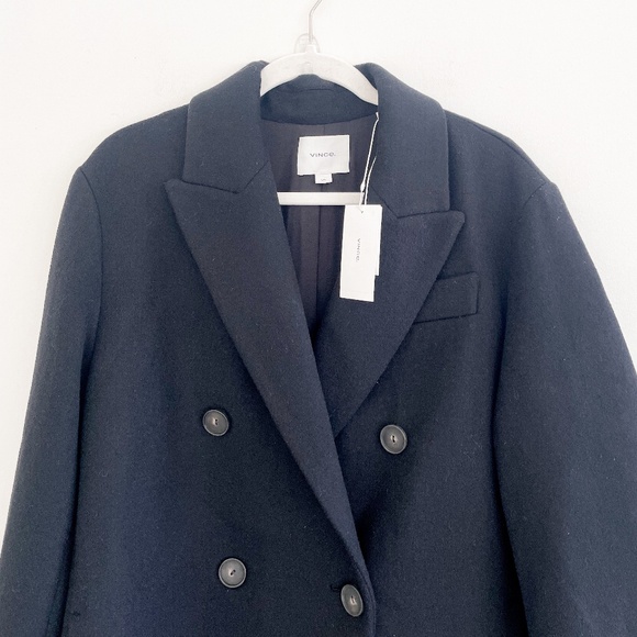 Vince Brushed Wool Blend Double Breasted Coat Black L NWT - Picture 6 of 13